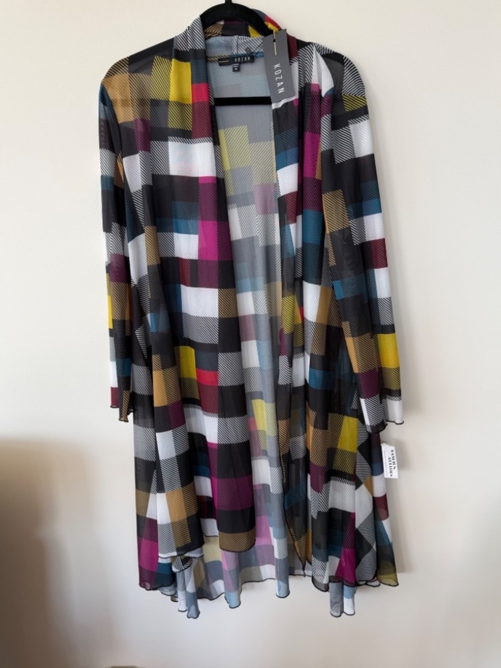 💖 Kozan Molly Cardigan NWT Size M Fits XL 1X Geometric Plaid Duster